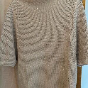 Brunello Cucinelli Classic Beige Turtleneck Sweater 26 inches long